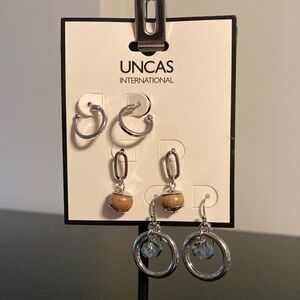 Silver and Tan Earring Set